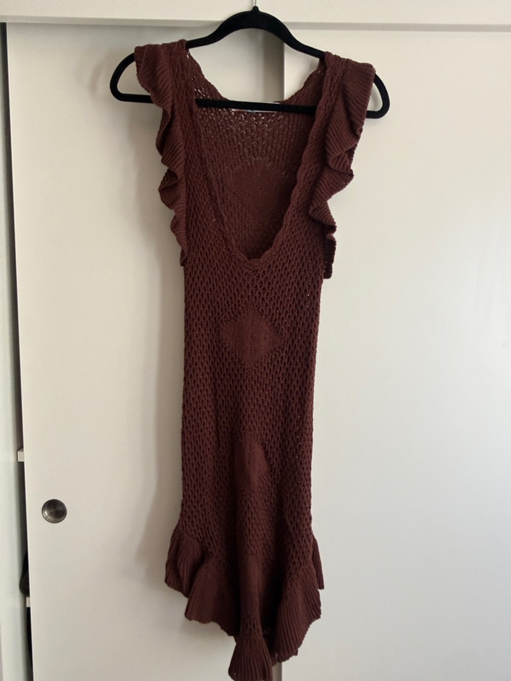 Brown Ruffled Knit Maxi Dress